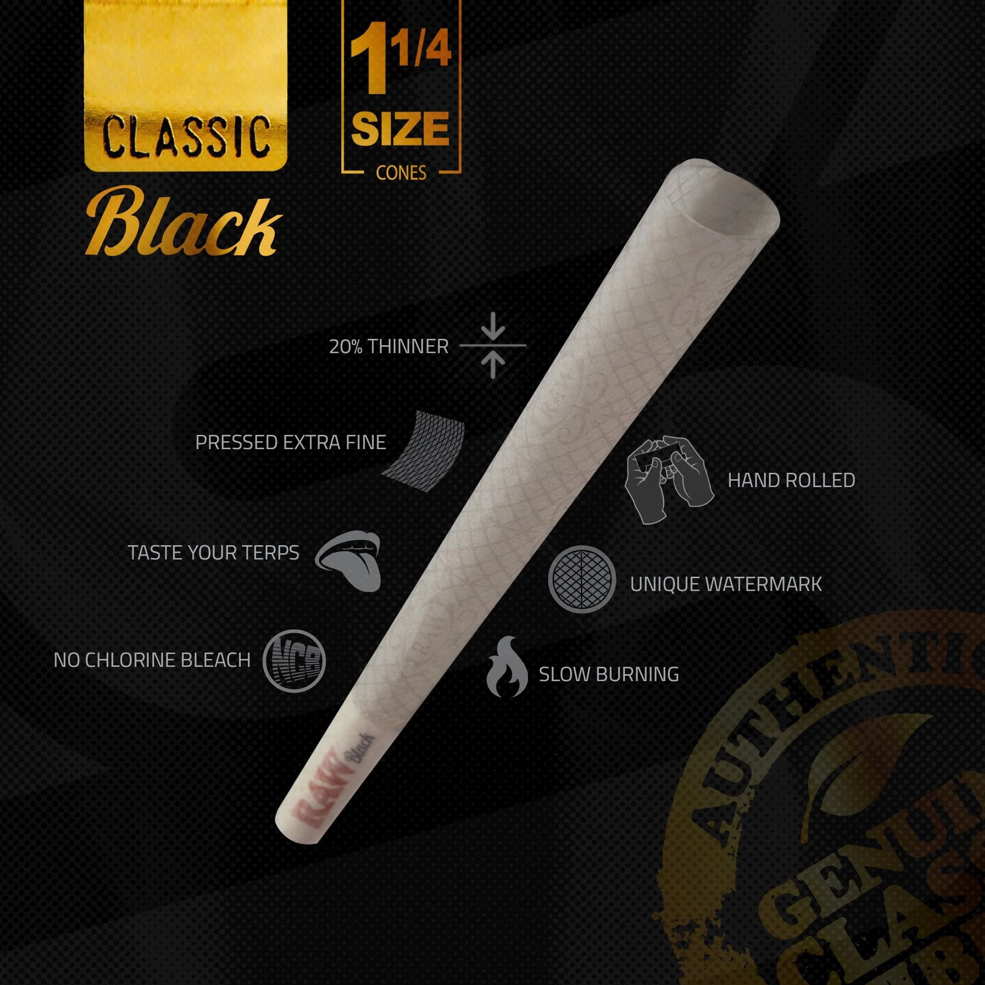 RAW Cones Black 1 1/4 Ultra Thin Pre Rolled Papers - Image 5