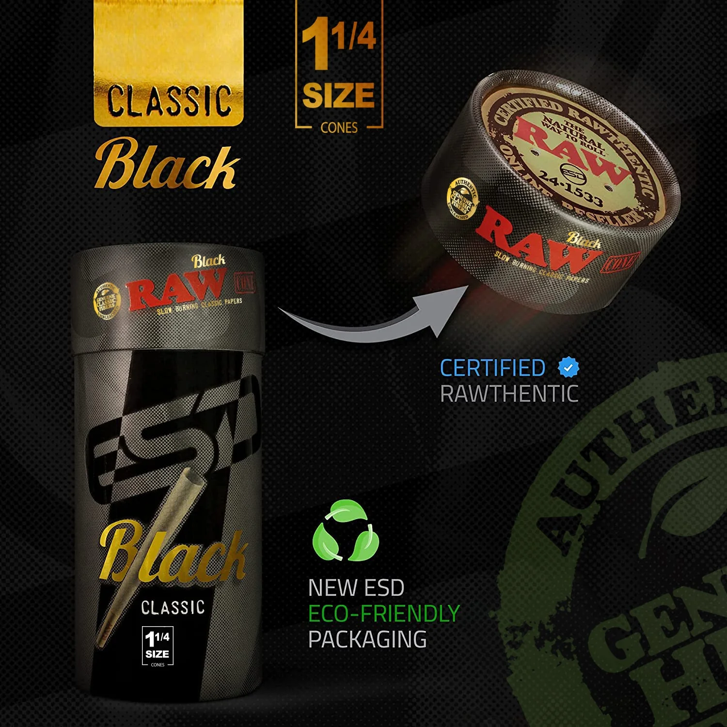 RAW Cones Black 1 1/4 Ultra Thin Pre Rolled Papers - Image 6