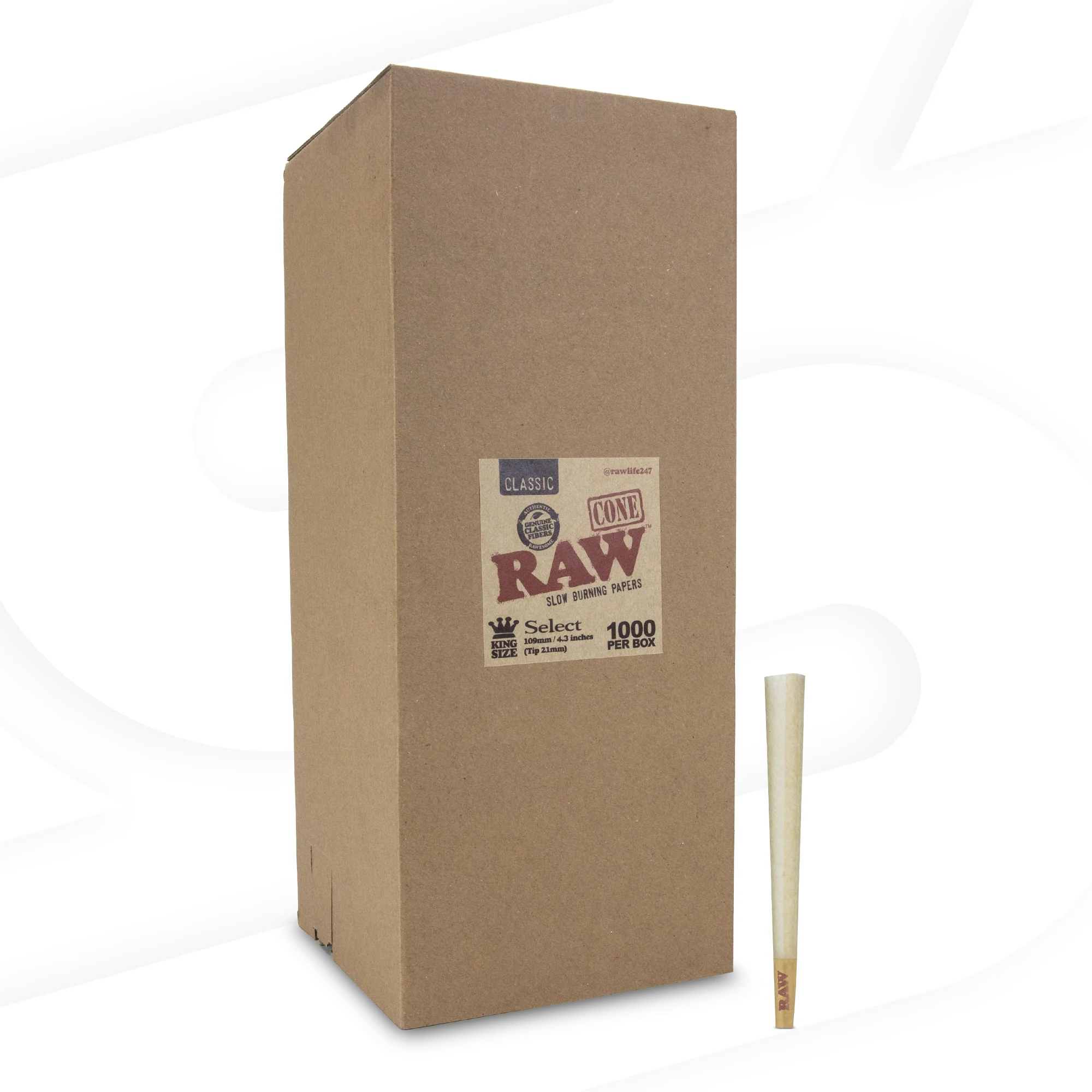 RAW Classic King Size Select Cones | Bulk Box| 1000 Cones