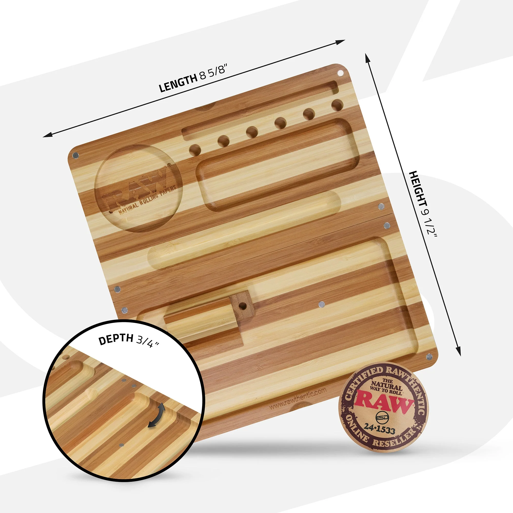 RAW Back Flip Striped Bamboo Rolling Tray - Image 4