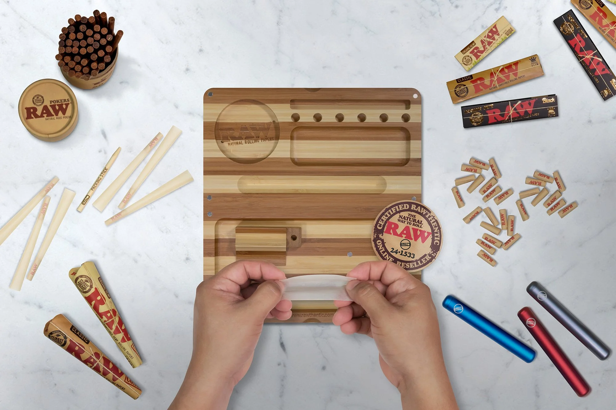 RAW Back Flip Striped Bamboo Rolling Tray - Image 5