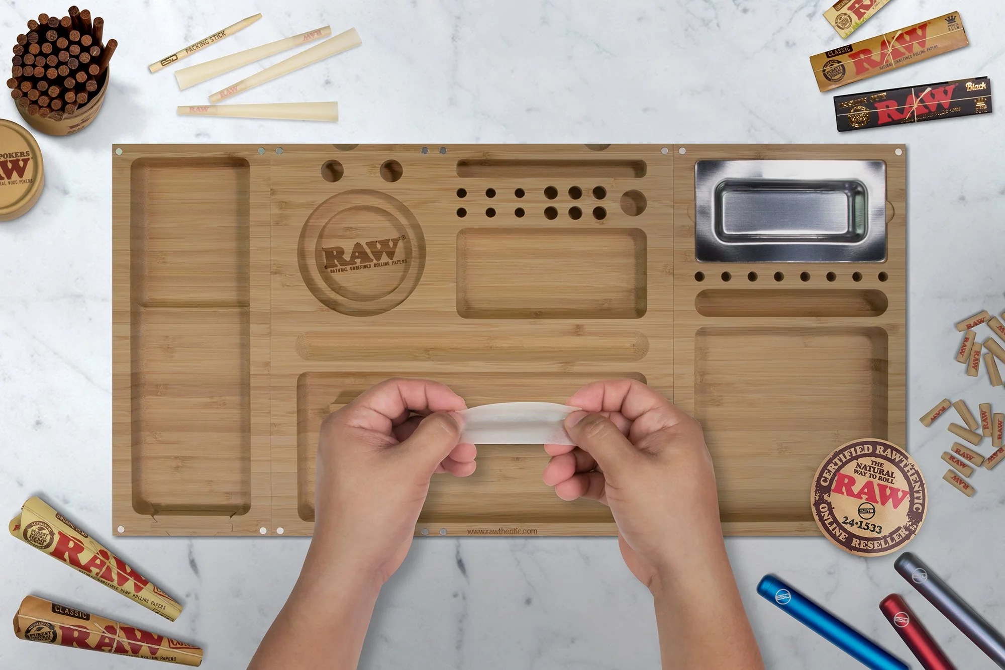 RAW Triple Flip Bamboo Rolling Tray - Image 5